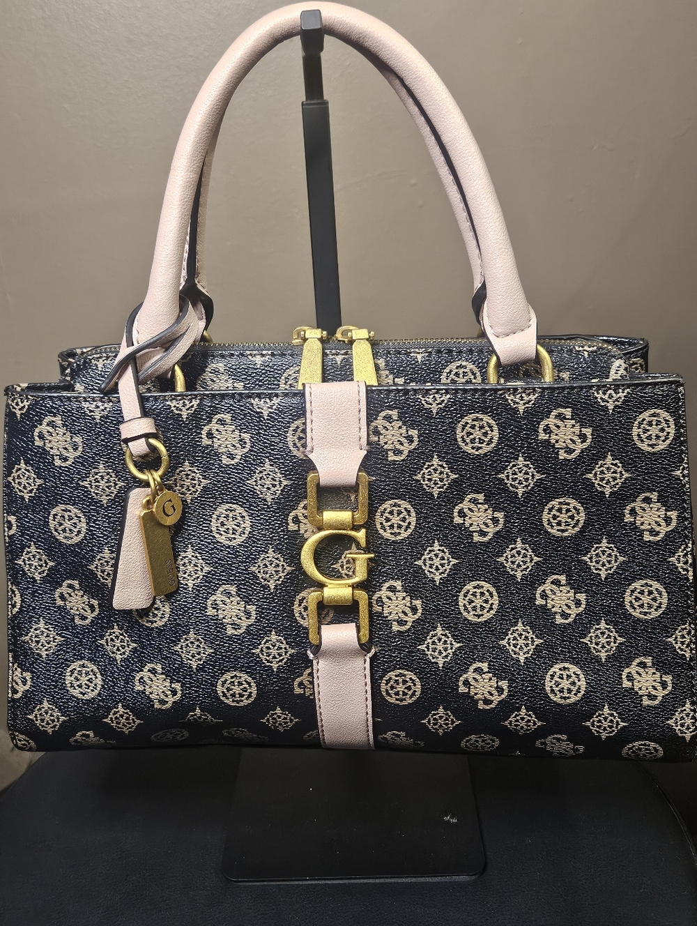 Guess Briana Girlfriend Satchel Handbag In Mocha Logo